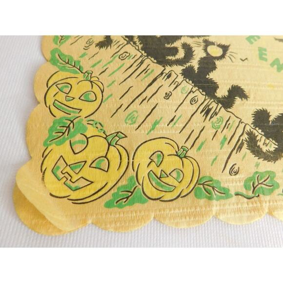 Vintage Halloween Crepe Paper Napkin Black Cats Pumpkins SET OF 3 - Picture 3 of 7